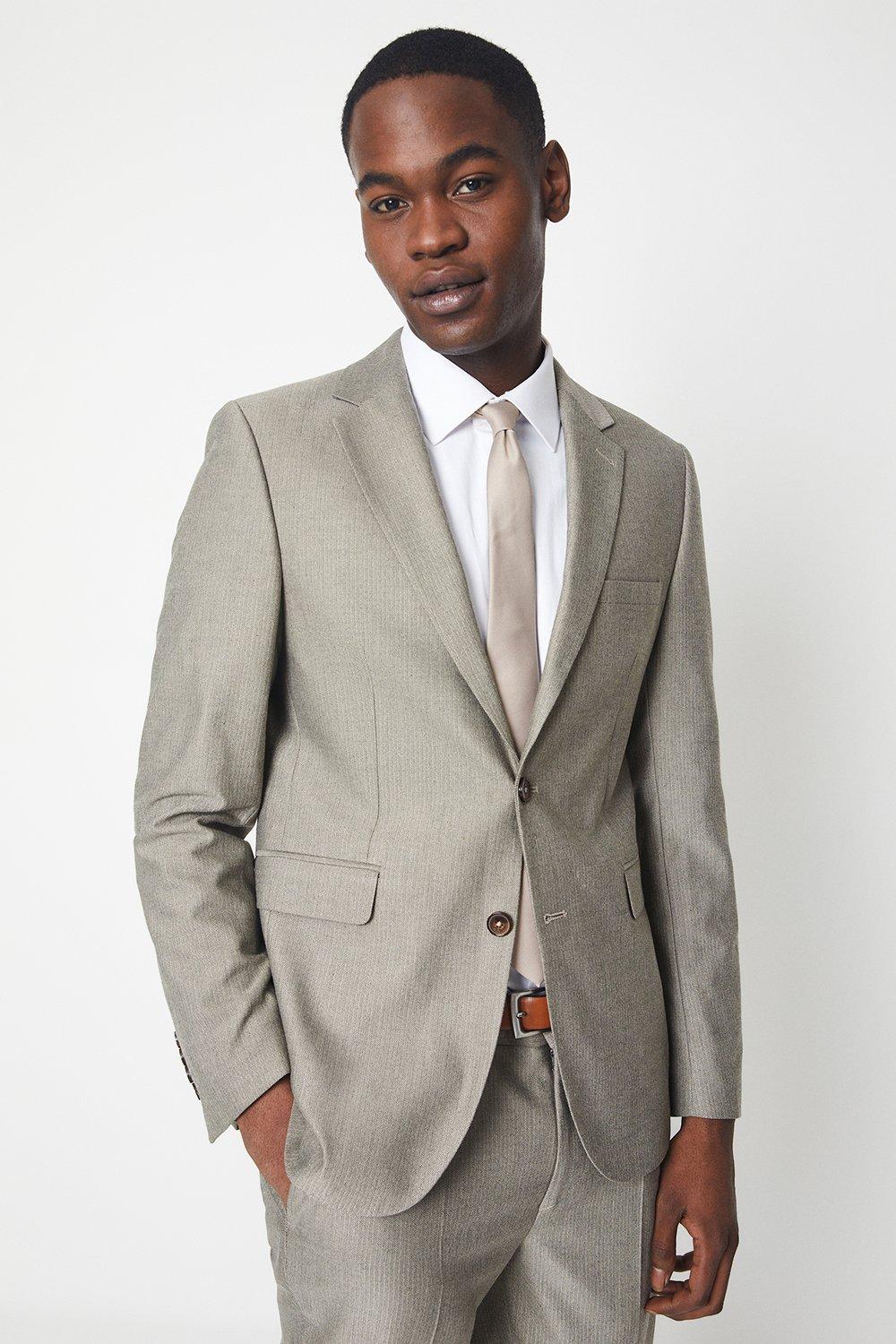 Suits | Neutral Herringbone Suit Jacket | Burton