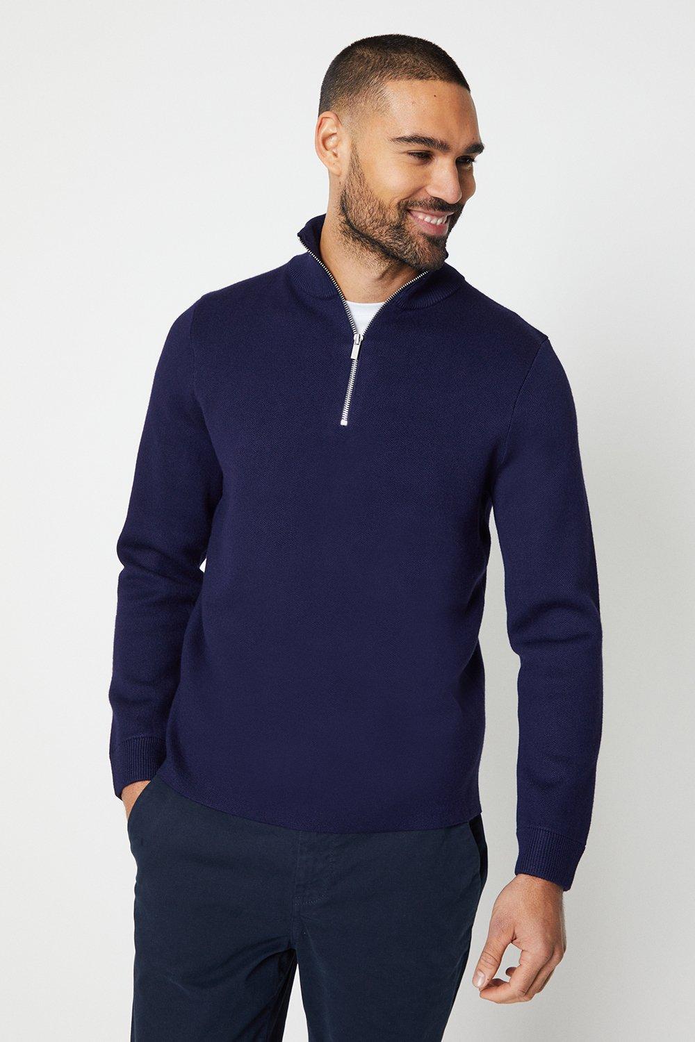 Mens Relaxed Knitted  1/4 Zip Jumper