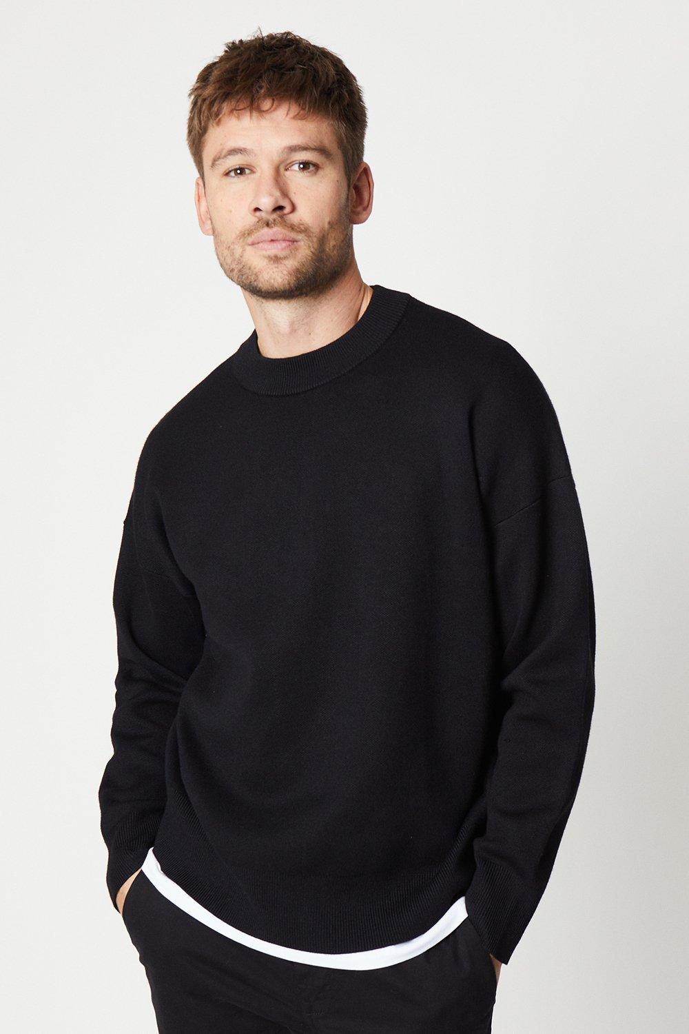Mens Relaxed Knitted Crew Neck Jumper
