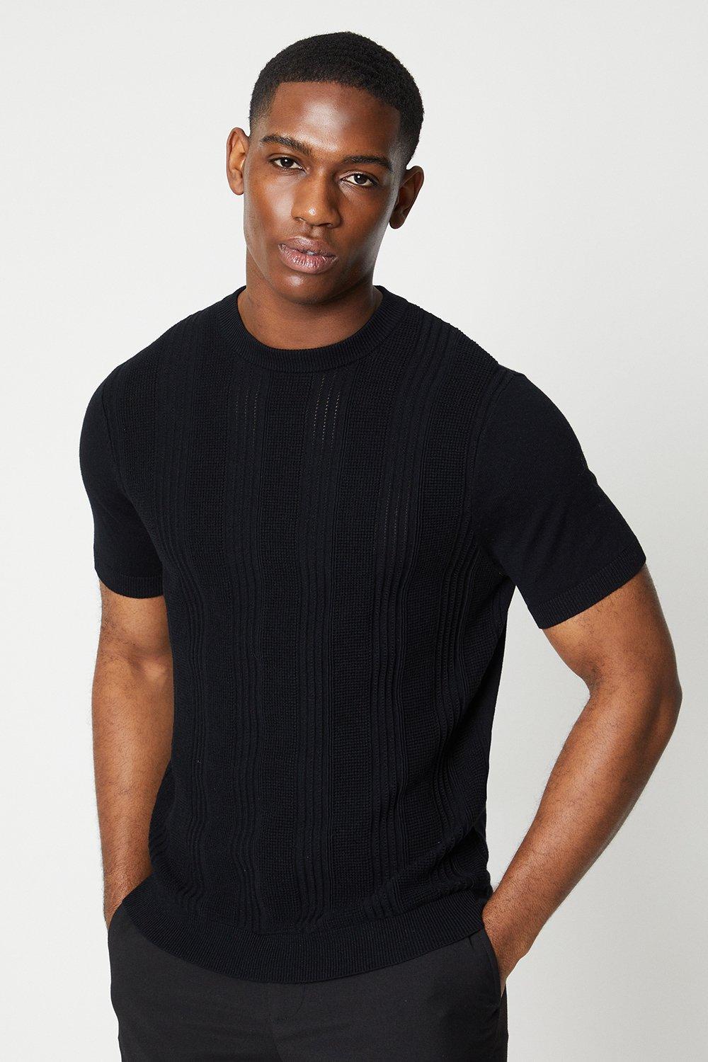 Mens Open Stitch Knitted Crew Tee