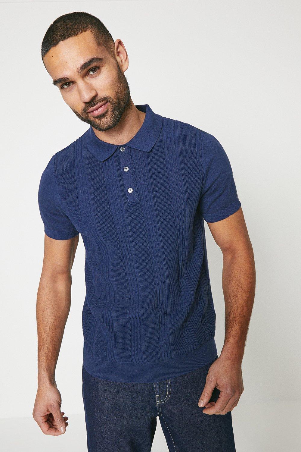 Mens Open Stitch Knitted Polo