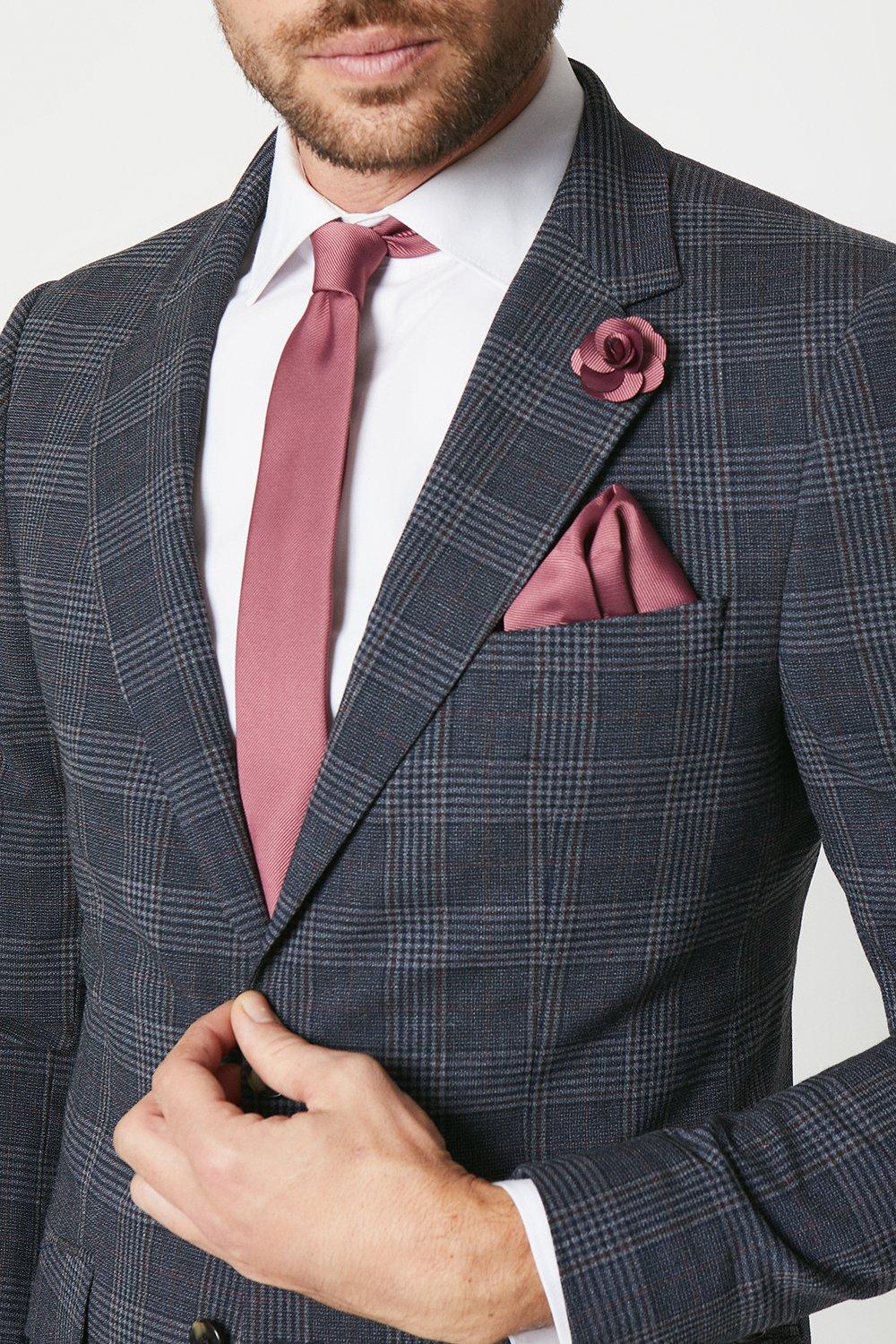 Image of Mens Cinnamon Wedding Plain Tie Set With Matching Lapel Pin