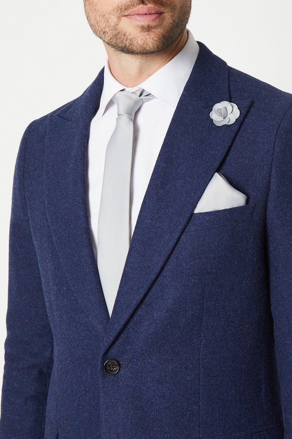 Mens Light Grey Wedding Plain Tie Set With Matching Lapel Pin