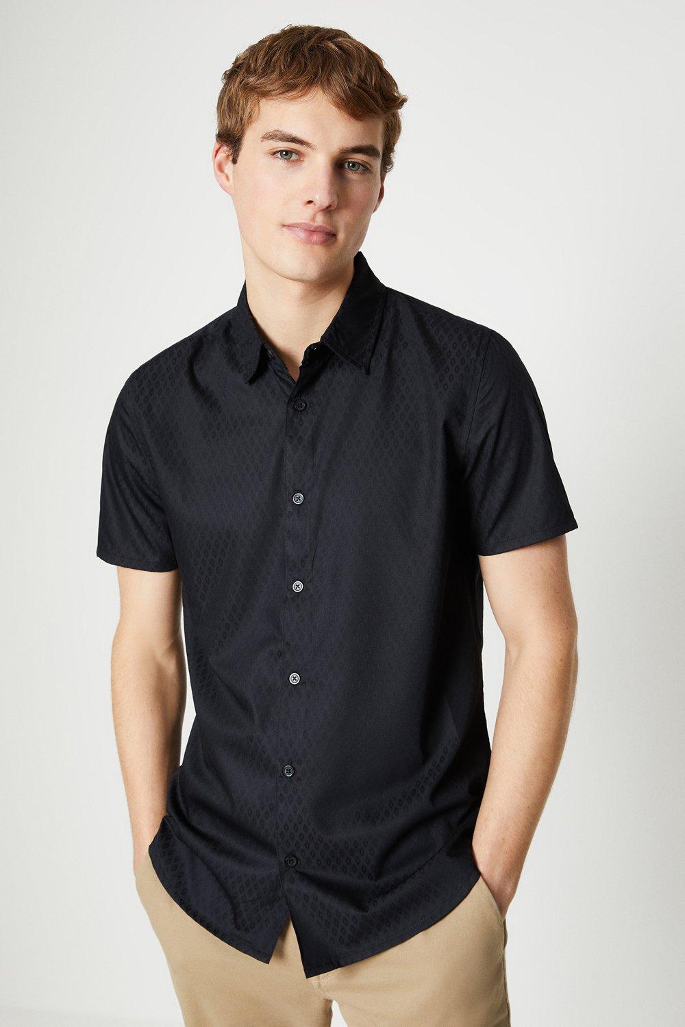 Mens Short Sleeve Jacquard Shirt