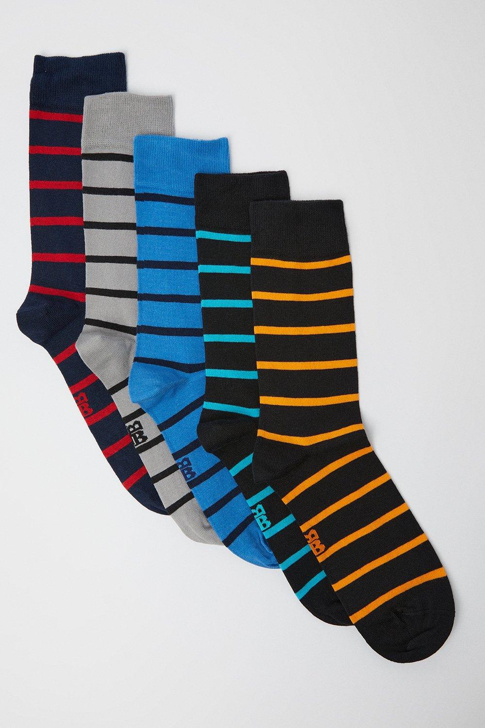 Mens 5 Pack Block Stripe Socks