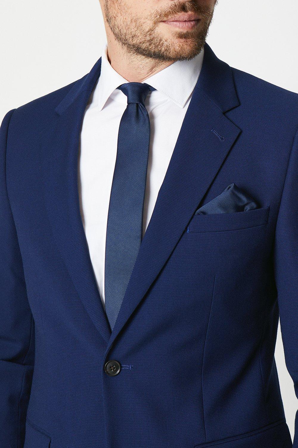 Image of Mens Slim Navy Tie And Pocket Square Set