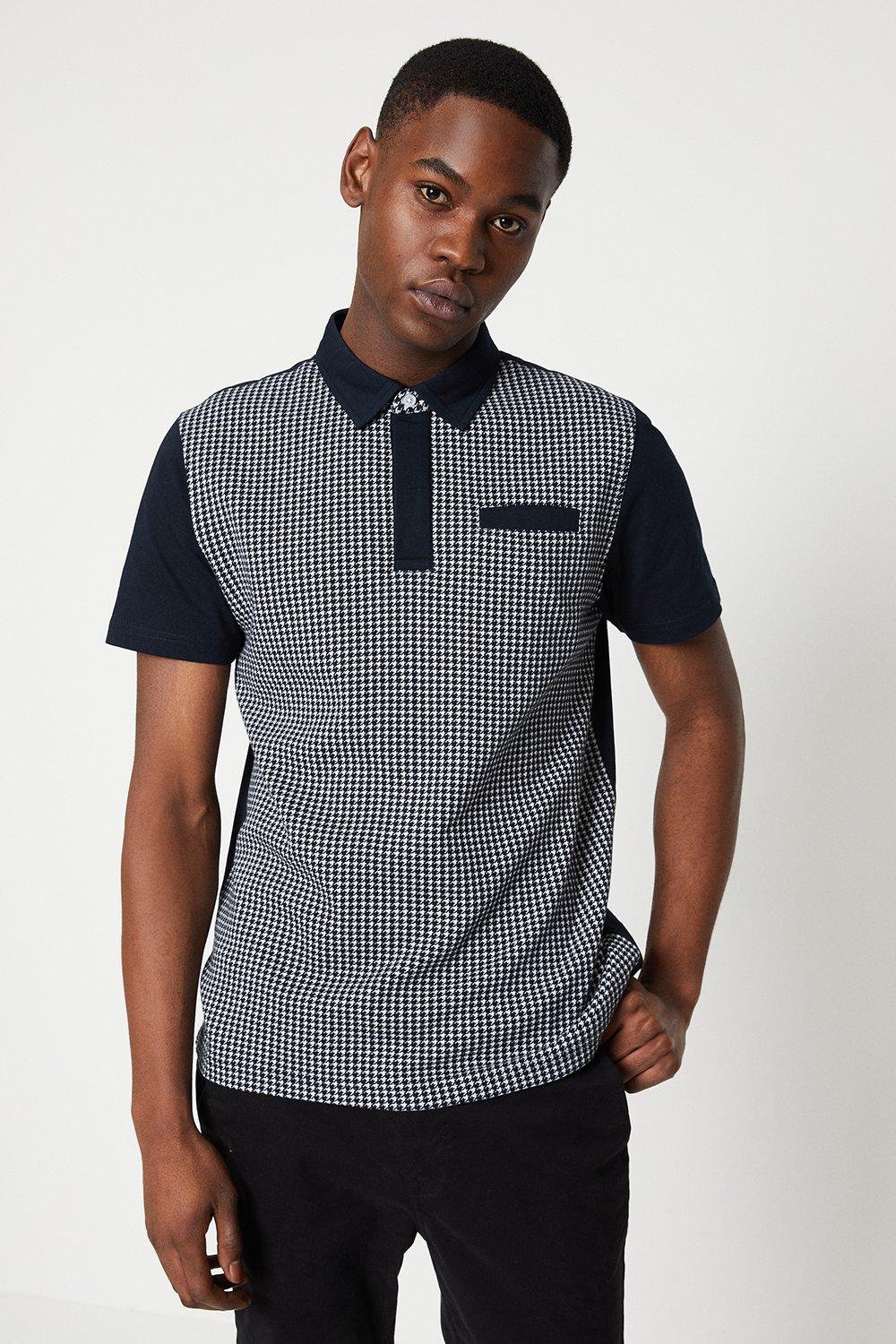Mens Mono Panelled Puppytooth Polo