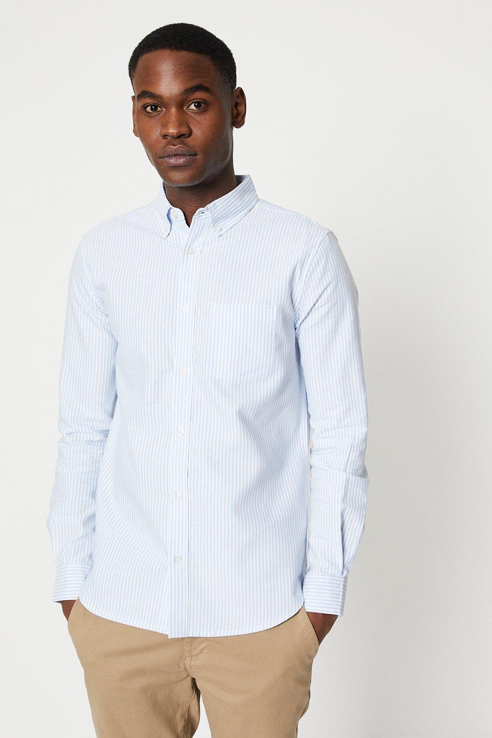 Mens Stripe Long Sleeve Oxford Shirt