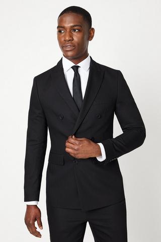 Product Black Herringbone Double Breasted Suit Jacket black