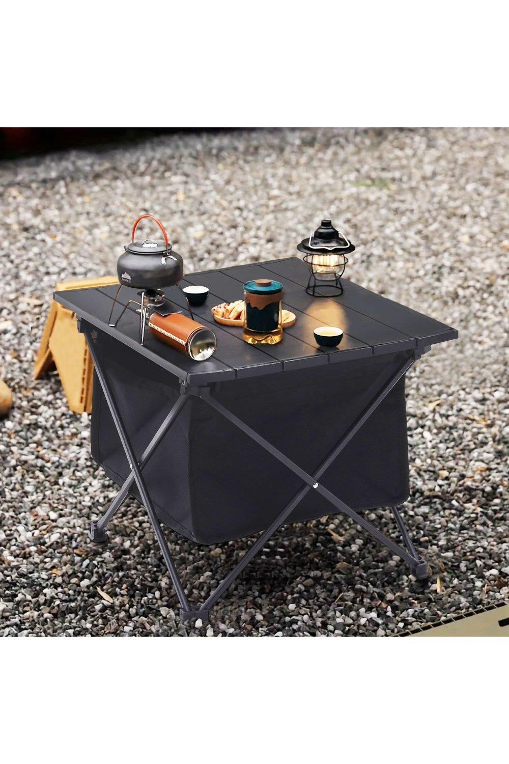 Camping Medium Aluminum Portable RollTop Camp Table with Storage