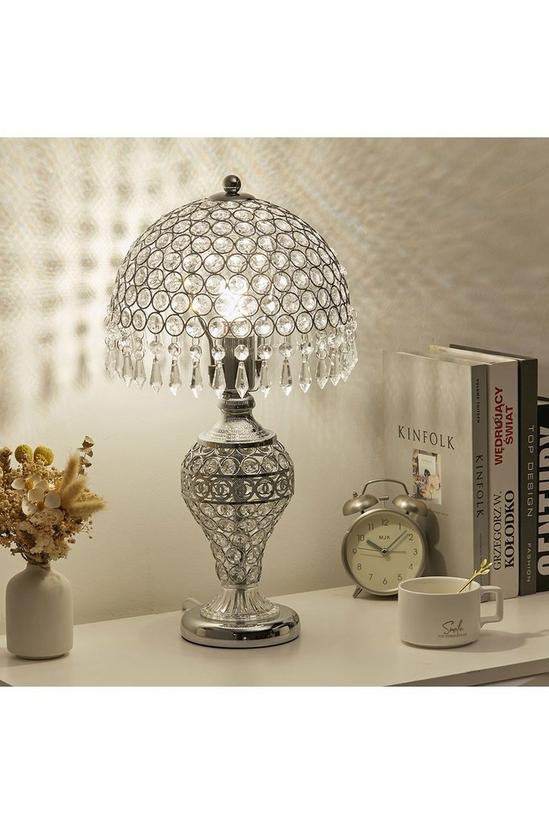 Living and Home Umbrella Crystal Table Lamp Polished for Bedroom 2