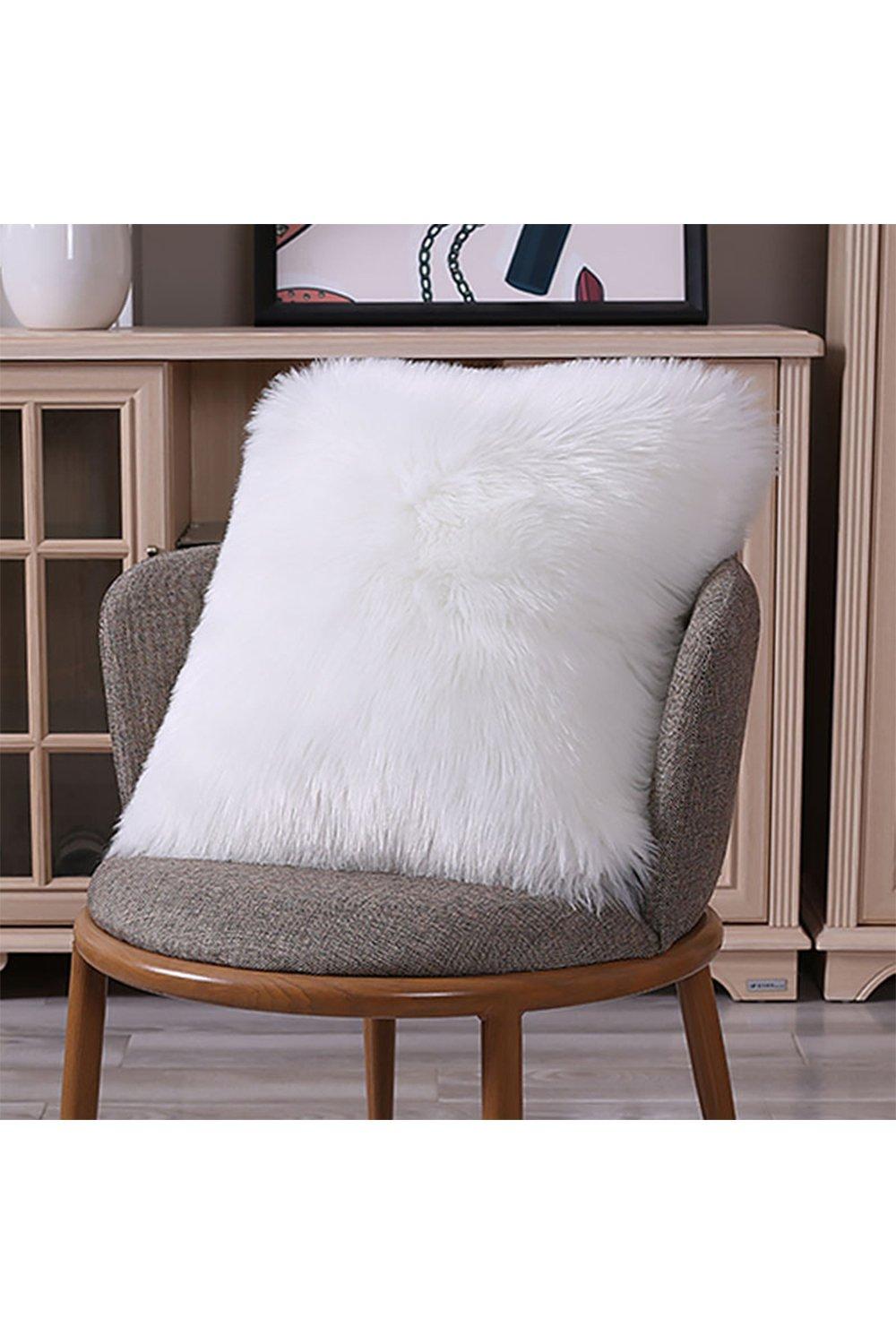 Fluffy Faux Wool White Cushion Cover