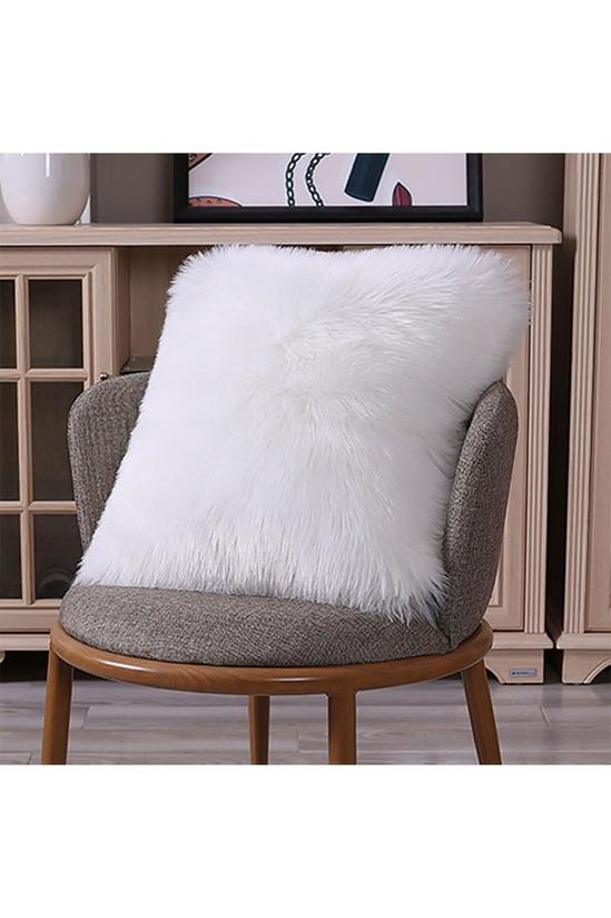 Living and Home 45*45cm Fluffy Faux Wool White Cushion Cover 1