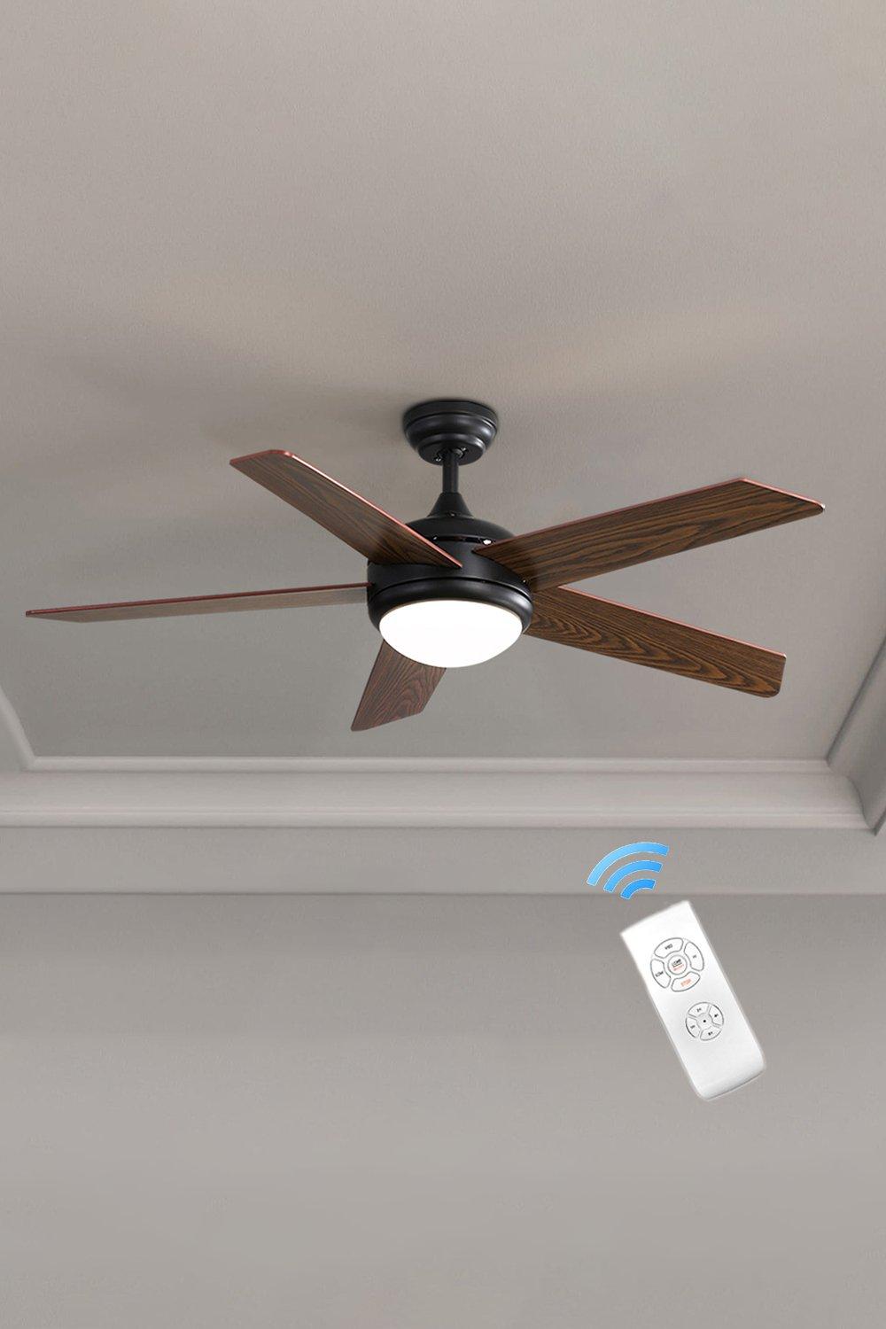 Rustic Wooden 5-Blade Ceiling Fan with LED Light