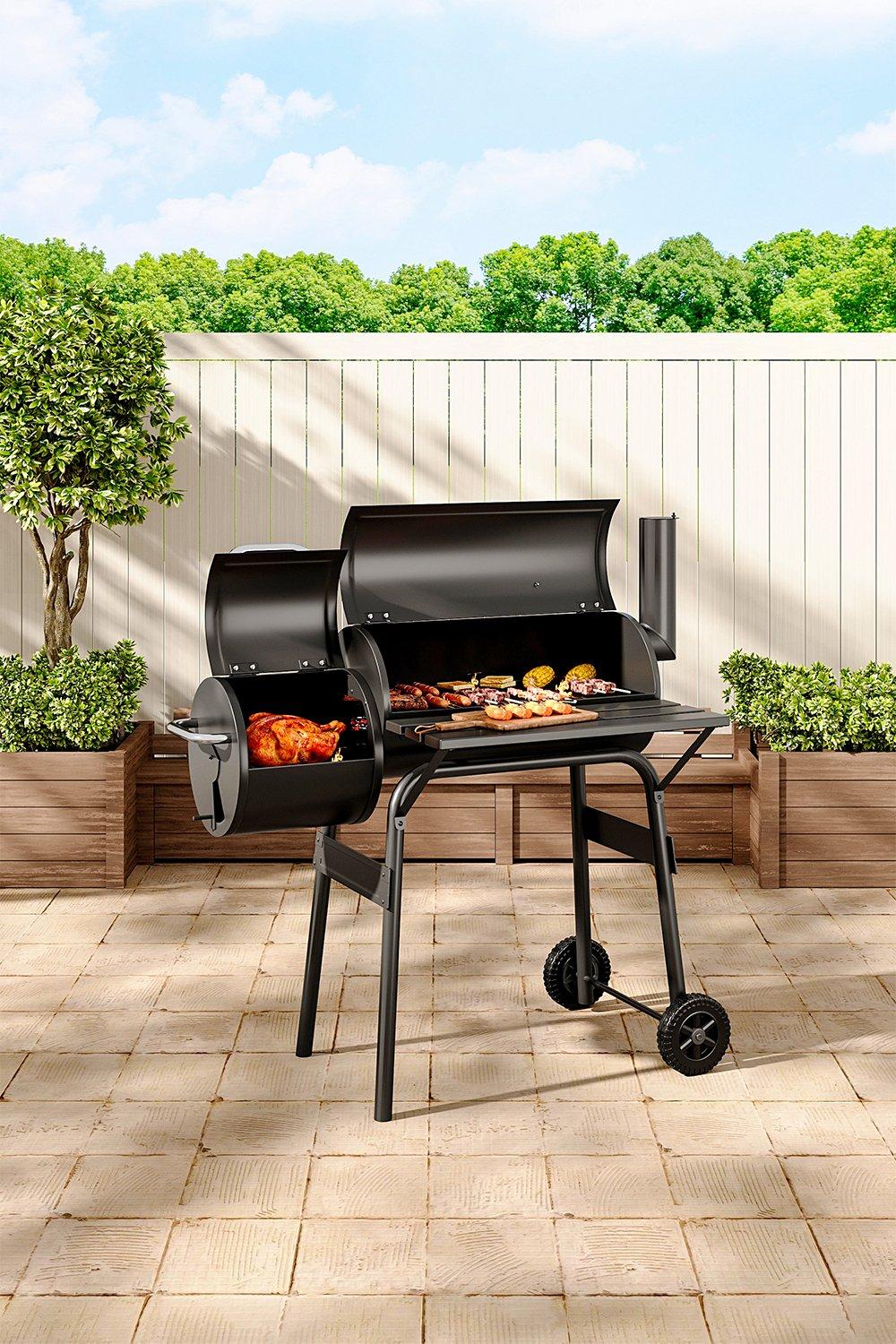 BBQs Outdoor Barrel Charcoal BBQ with Portable Trolley Wheels