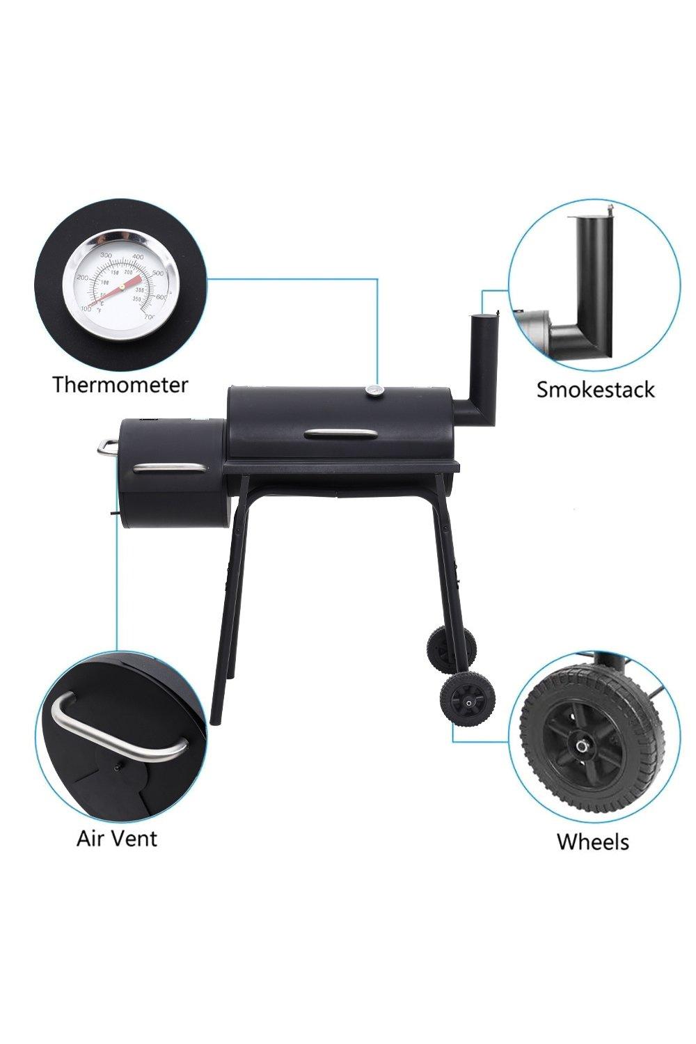 BBQs Outdoor Barrel Charcoal BBQ with Portable Trolley Wheels