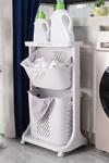 Living and Home 2 Compartments Laundry Basket Bathroom Clothes Storage on Wheels thumbnail 1