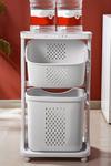 Living and Home 2 Compartments Laundry Basket Bathroom Clothes Storage on Wheels thumbnail 2