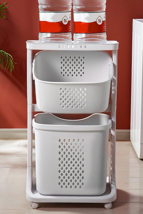 Living and Home 2 Compartments Laundry Basket Bathroom Clothes Storage on Wheels 2