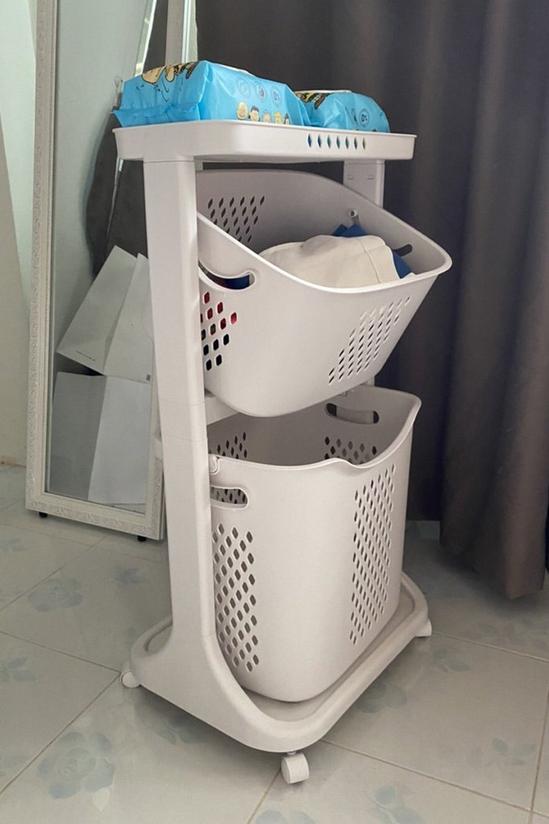 Living and Home 2 Compartments Laundry Basket Bathroom Clothes Storage on Wheels 3