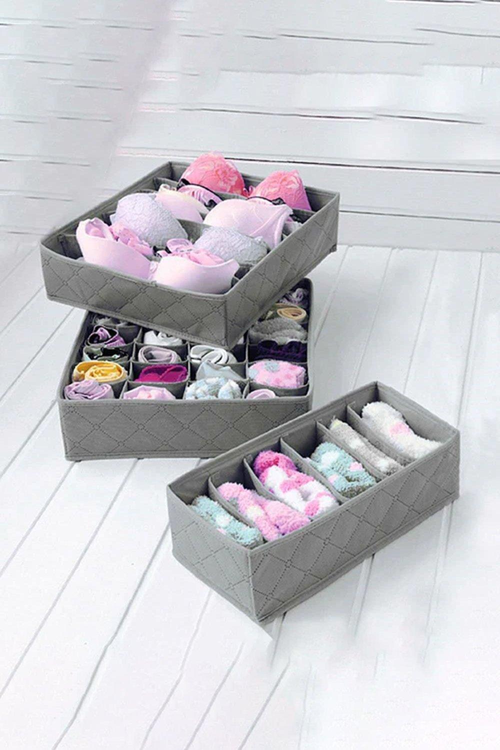 SOGA Grey Flip Top Underwear Storage Box Foldable Wardrobe