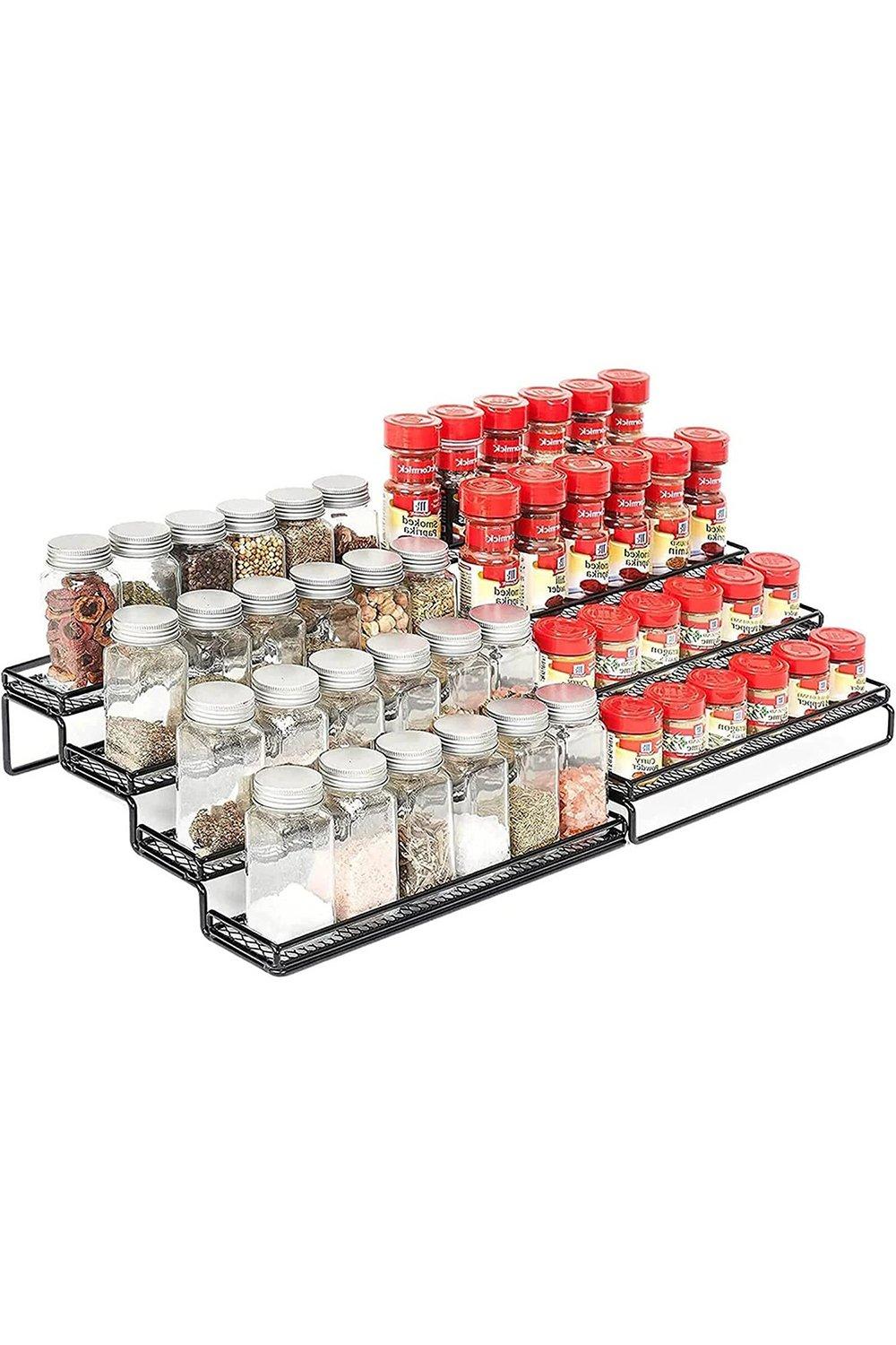 4 Tier Kitchen Expandable Spice Rack Cupboard Organiser Storage Holder For Cabinet