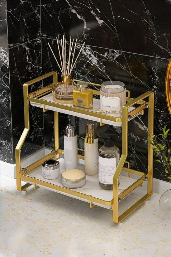 Living and Home 2-Tier Marble Pattern Kitchen Organiser Shelf Spice Rack Bathroon Storage Golden 1