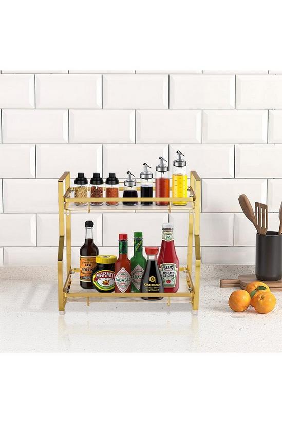 Living and Home 2-Tier Marble Pattern Kitchen Organiser Shelf Spice Rack Bathroon Storage Golden 5
