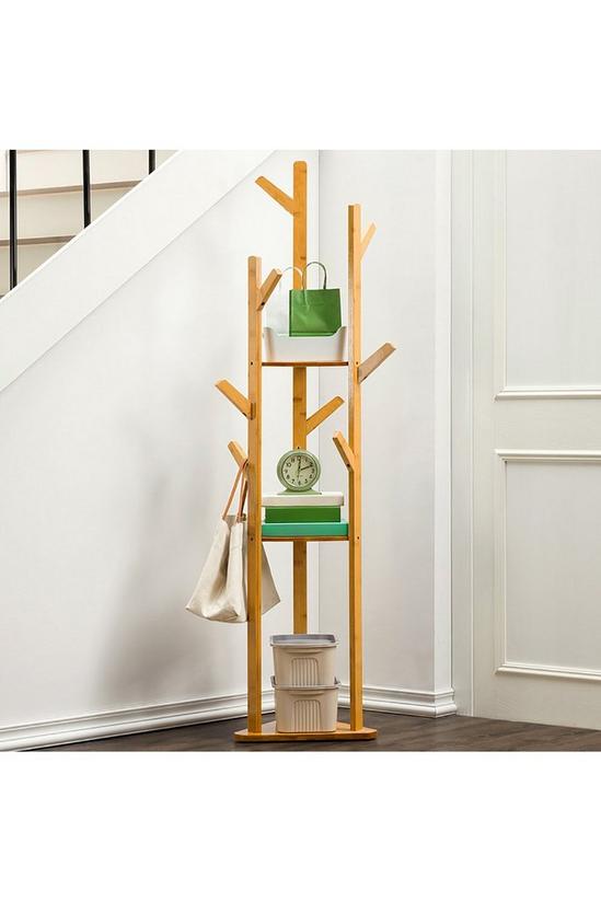 Living and Home Wooden Coat Rack Stand with 3 Shelves for Entryway 1