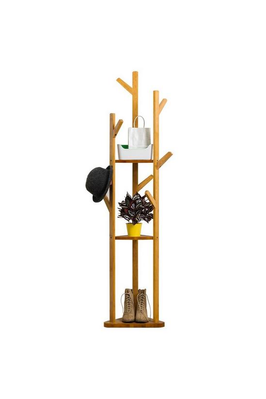 Living and Home Wooden Coat Rack Stand with 3 Shelves for Entryway 2