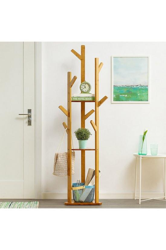 Living and Home Wooden Coat Rack Stand with 3 Shelves for Entryway 4