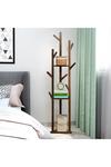 Living and Home Wooden Coat Rack Stand with 3 Shelves for Entryway Corner Clothes Shelf thumbnail 2