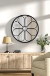 Living and Home Dia 60cm Metal Round Floral Art Deco Window Wall Mirror thumbnail 2