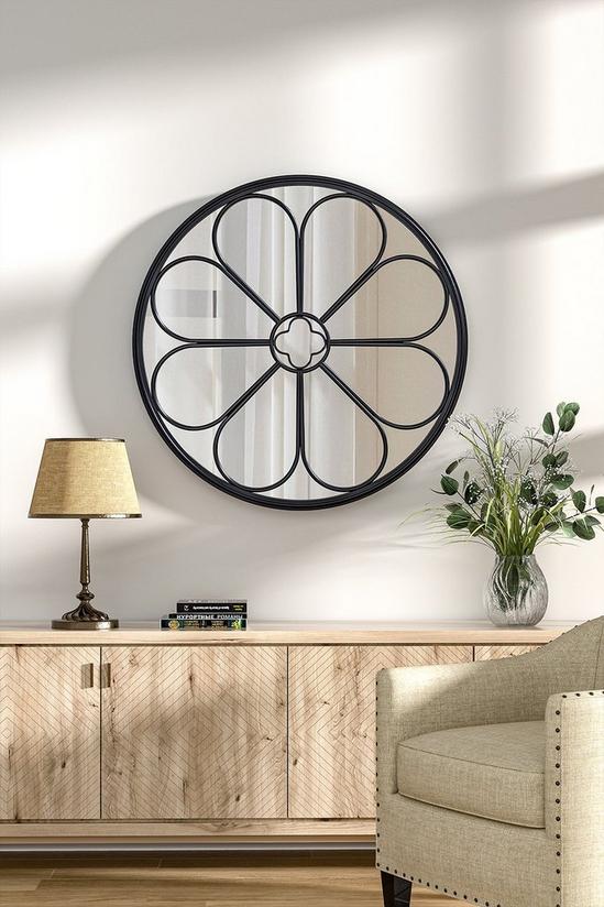 Living and Home Dia 60cm Metal Round Floral Art Deco Window Wall Mirror 2