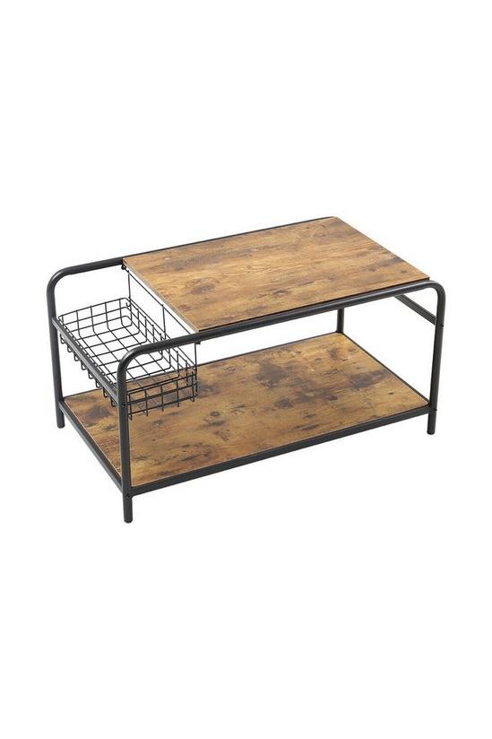 Living and Home Industrial Wooden Coffee Table with Wire Basket Storage Top 1