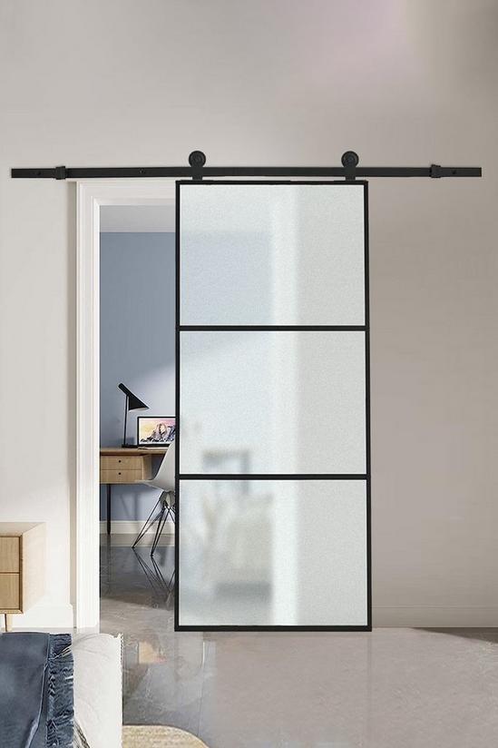 Living and Home Glass Barn Door with Sliding Hardware Kit 1