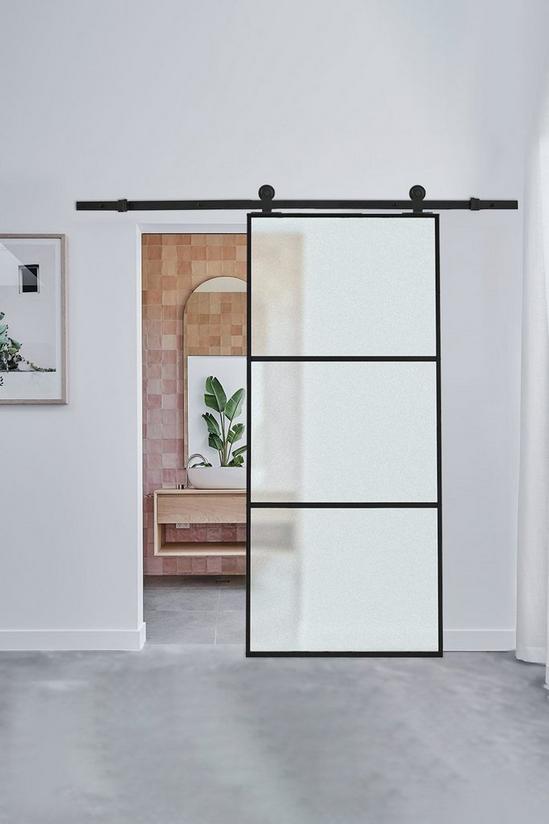 Living and Home Glass Barn Door with Sliding Hardware Kit 3