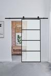 Living and Home Frosted Glass Black Barn Door with Sliding Hardware Kit thumbnail 1