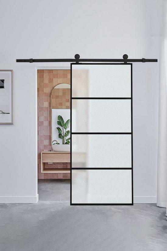 Living and Home Frosted Glass Black Barn Door with Sliding Hardware Kit 1