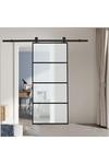 Living and Home Frosted Glass Black Barn Door with Sliding Hardware Kit thumbnail 2