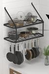 Living and Home 2 Tiers  Wall-Mounted Pan Rack Shelf Pot Holders Storage Drainer with 10 Hooks thumbnail 1