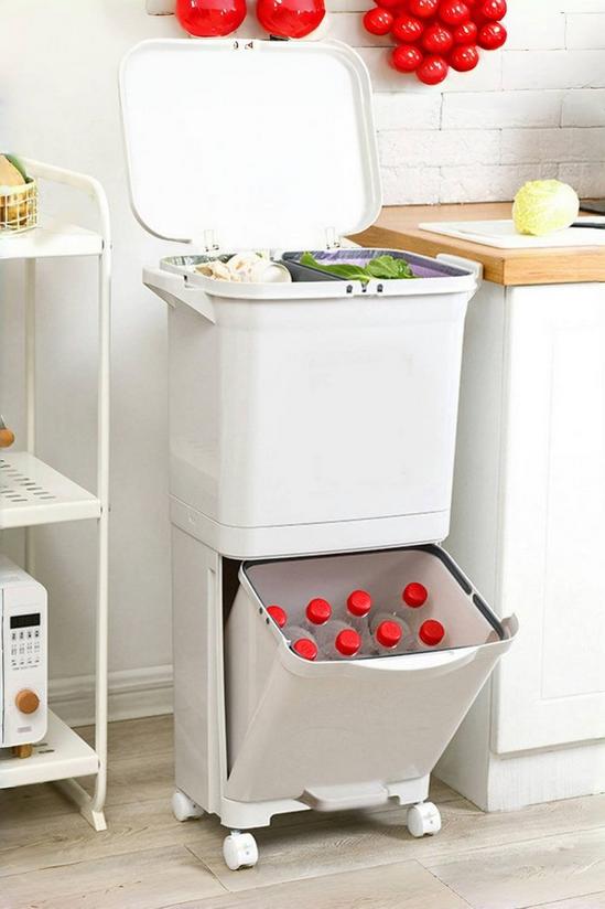 Living and Home 38L Rubbish Bin Dustbin Compartments Removable Pedal Recycling Waste Trash Can Kitchen with Hooks Wheels 2