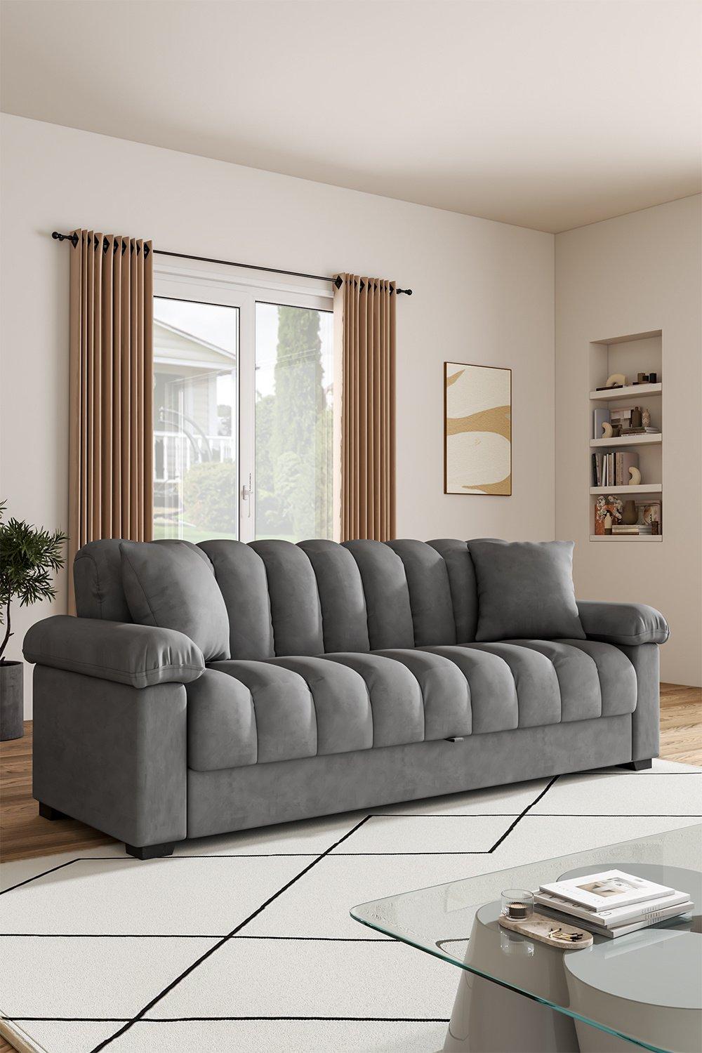 Sofas Chairs Grey Flannelette Striped Convertible Sleeper Sofa