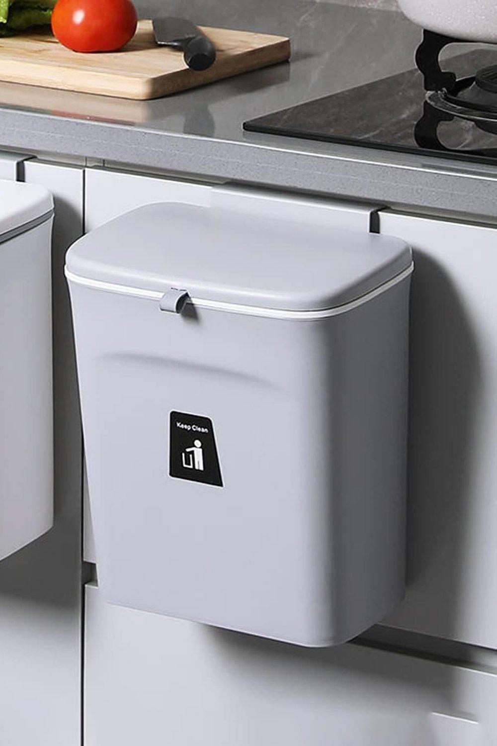 9L Grey Kitchen Bathroom Inner bucket Waste Bin Hanging Trash Can With Sliding Lid