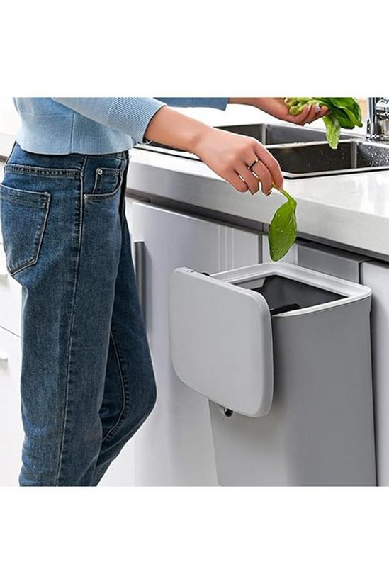 Living and Home 9L Hanging Waste Bin Dustbin Wall-Mounted Trash Can with Lid and Pressure Ring Kitchen Bathroom 2