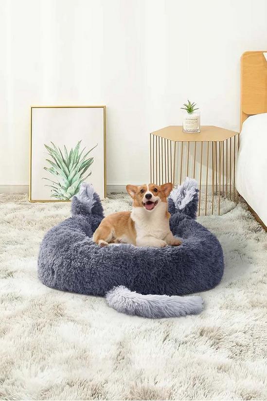 Living and Home Round Plush Pet Dog Cat Calming Bed with Cute Ears 60x60cm 1