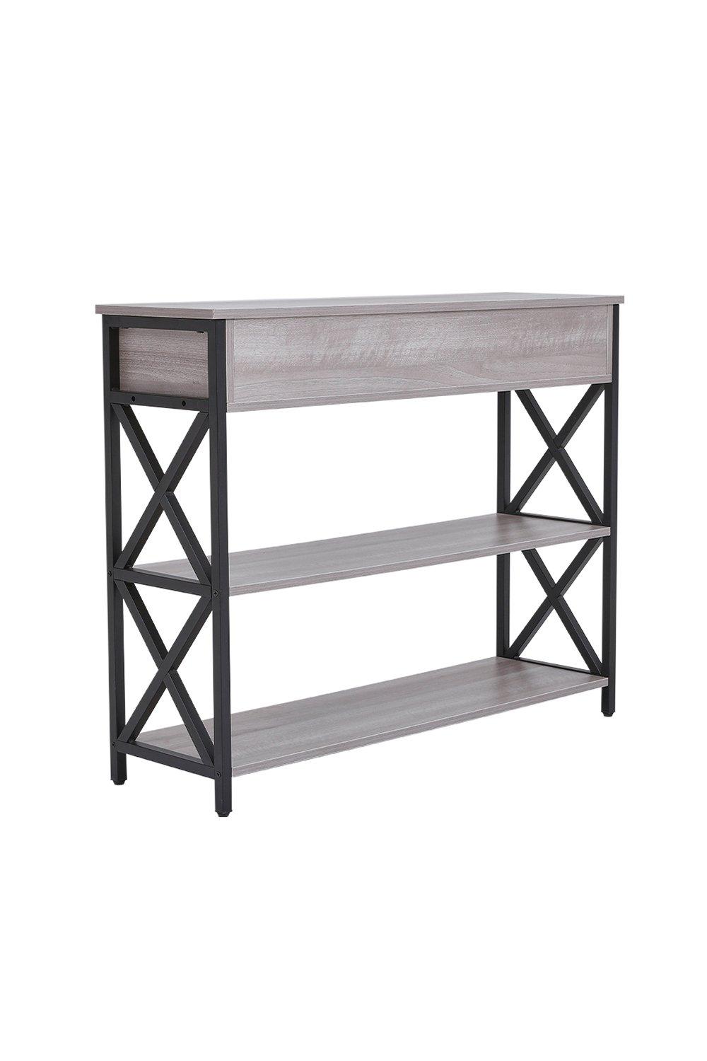 Coffee Side Tables 3 Tier Industrial Style Narrow Wooden