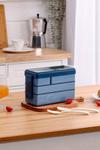 Living and Home 3-Layer 1450ML Plastic Bento Lunch Box 4-Compartment Stackable Food Container with Tableware Blue thumbnail 1