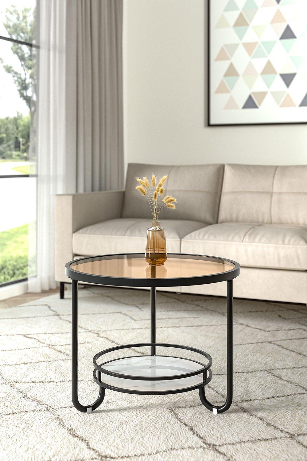 Coffee Side Tables Black Round Glass and Slate Coffee Table 2