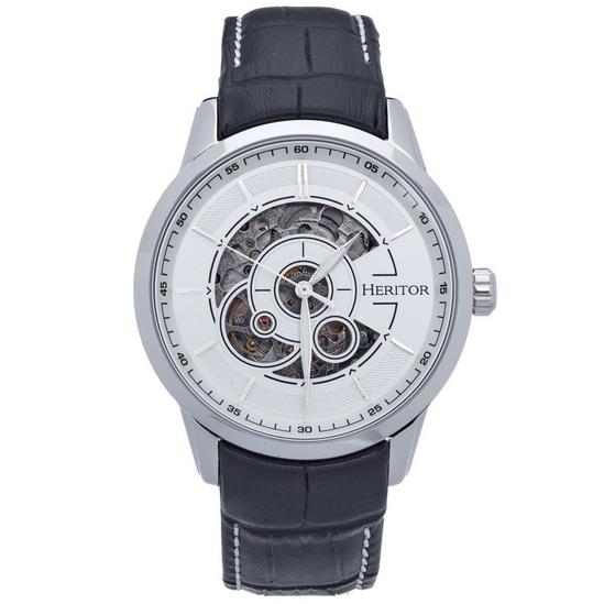 Heritor Automatic Heritor Automatic Davies Semi-Skeleton Leather-Band Watch - Silver/White 1